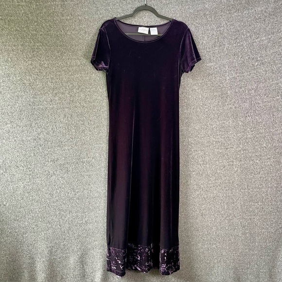 VTG Velvet Evening Dress Midi Gothic Dark Romantic Moody Vamp Witchy 8 Purple - Picture 2 of 8